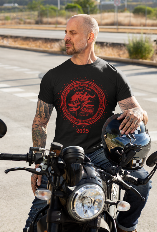 Flaming Skull Graphic T-Shirt (front and back) - Unisex Softstyle Tee